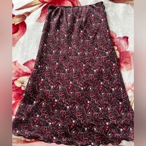 Vintage red Elegant Floral Patterned Skirt